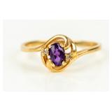 Jewelry 10kt Yellow Gold Amethyst & Diamond Ring