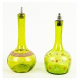 Antique Lot of 2 Barber Bottles  Green Glass