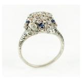 Jewelry Platinum Diamond & Sapphire Ring