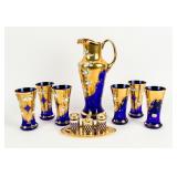 Lot of 11 Vintage MCM Gilt Cobalt Glass Pieces