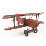 Large Vintage Wooden Biplane Model
