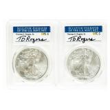 Coin (2) Silver Eagles PCGS MS70 Signed!