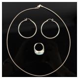 Jewelry Sterling Silver Earrings, Ring & Necklace