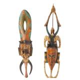Art Lot of 2 Colorful Wooden Masks from W. Africa