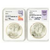 Coin (2) Silver Eagles NGC MS69 Signed!