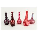 Antique Lot of 5 Barber Bottles  Red Glass
