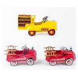 Lot Of 3 Coca Cola / Fire Trucks Small Pedal Cars