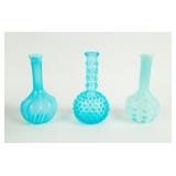Antique Lot of 3 Barber Bottles  Baby Blue Glass