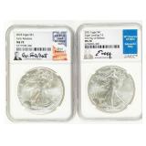 Coin (2) Silver Eagles NGC MS70 Signed!