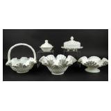 Vintage Lot of 5 MCM Hobnail Milk Glass Pieces