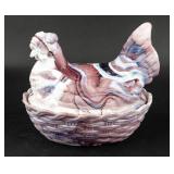 Hen on a Basket Covered Dish  Amethyst Slag Glass