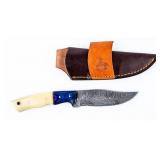 Knife Damascus White Resin Handles Knife Damascus White Resin Handles