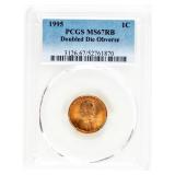 Coin 1995 Lincoln Cent Double Die PCGS MS67RB