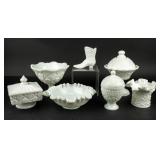 Vintage Lot of 7 MCM Milk GlassFenton, Etc.