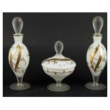 Hand-Painted White Glass Vanity Set of 3