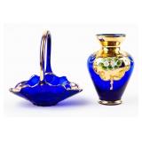 Vintage Lot of 2 Bohemian Cobalt Glass