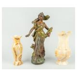 Cast Sculpture With Onyx Vases