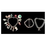 Jewelry Lot of 3 Sterling Silver Bracelets & Charm