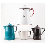 Vintage Lot of 4 Lidded Enamel Coffee Pots
