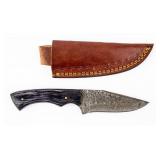 Knife Fixed Blade With Dark Wood Handle Damascus