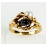 Jewelry 14kt Yellow Gold Onyx & Pearl Ring