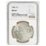 Coin 1886 Morgan Silver Dollar NGC MS63