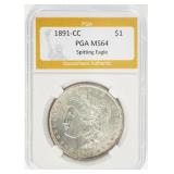 Coin 1891-CC  Morgan Silver Dollar PGA MS64