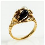 Jewelry 14kt Yellow Gold Onyx & Pearl Ring