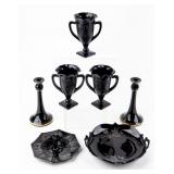 Vintage Lot of 7 Black / Amethyst Glass
