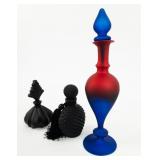 Mixed Lot of 3 Dark Satin Glass Perfume Bottles