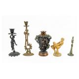Antique / Vintage Lot of 5 Figures: Iron, Bronze,