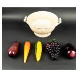 Lot of 6 Décor: Pottery Bowl with Glass Produce