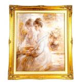 Art Vintage Woman Seated at Mirror Painting