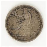 Coin 1875-CC Trade Dollar in Fine w/ bent Planchet