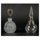VTG Pair of Colorless Perfume Bottles w / Silver