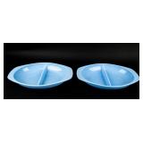 Vintage Lot of 2 Oval PYREX Delphite Blue Glass