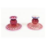 Vintage MCM Pair of Fenton Candle HoldersHobnail