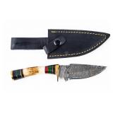 Knife Bone Handle Damascus Fixed Blade