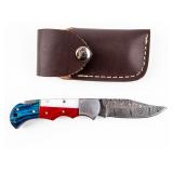 Knife Texas Themed Damascus Pocket Knife
