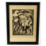 Vintage Lithograph "Harvest" by K.M. AdamsSigned