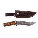 Knife Damascus KuKri Like Knife With Sheath