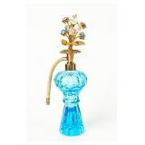 Vintage Bejeweled Floral Azure Perfume Bottle