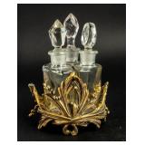 German 3-Bottle Perfume Bottle Vanity Set & Stand