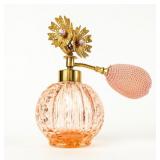 VTG Ormolu & Pink Depression Glass Perfume Bottle