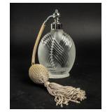 VTG Frosted Perfume Bottle w / Ribbon Pattern