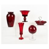 VTG MCM Lot of 5 Ruby Red Glass & Crystal