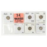 Coin 5 Three Cent Nickels & 1831 Half Dime