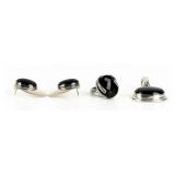 Jewelry Sterling Silver Black Stone Earrings Ring+