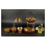 VTG MCM Lot of 7 Glass Pieces: Amber +