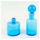 Set of 2 Azure & White Glass Items